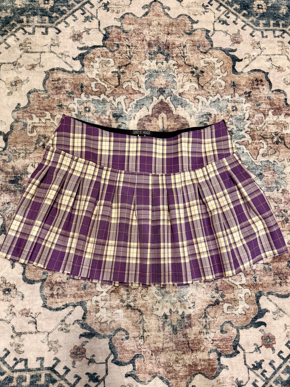 Current Mood Purple Plaid Pleated Mini Skirt